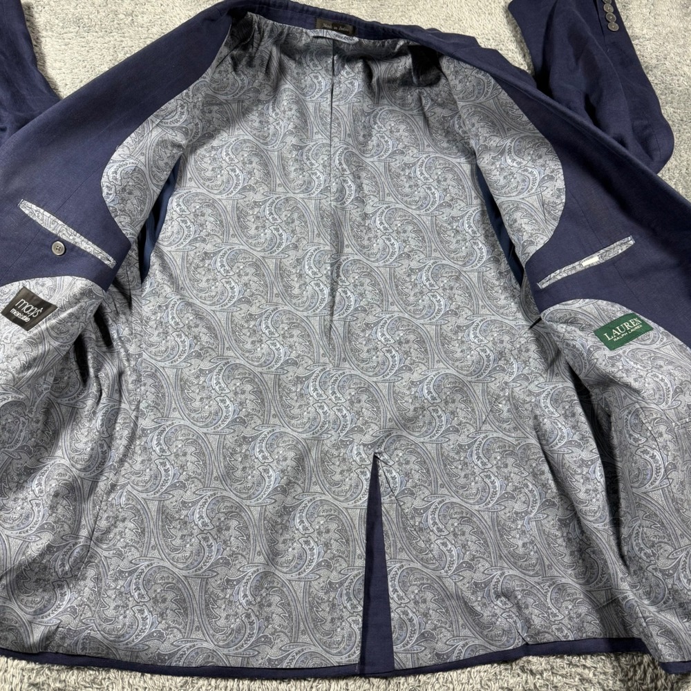 Ralph Lauren Blazer Jacket Mens 46R Navy Blue 100% Linen Paisley Lining Sport - Picture 2 of 9